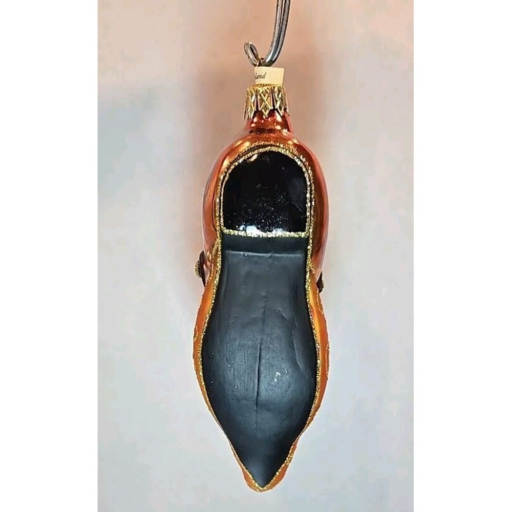 Polish Glass Ornament hand painted 'Golden Slipper' Radko Inspired Poland - Picture 3 of 5